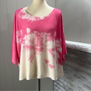 Anthropologie Cashmere Collection Draping Relaxed Pink Ivory Tie Dye Sweater L